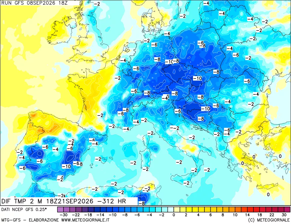 mappa Dif. Temp a 2 metri Valid - Init
