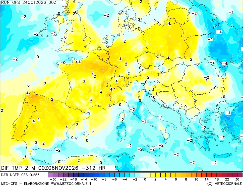 mappa Dif. Temp a 2 metri Valid - Init
