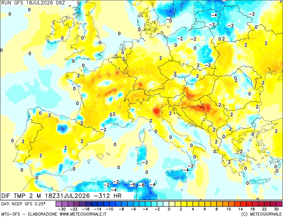 mappa Dif. Temp a 2 metri Valid - Init