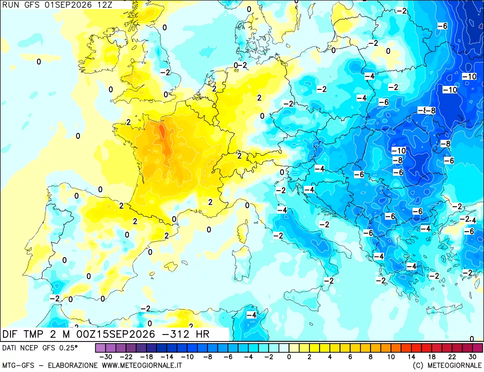 mappa Dif. Temp a 2 metri Valid - Init