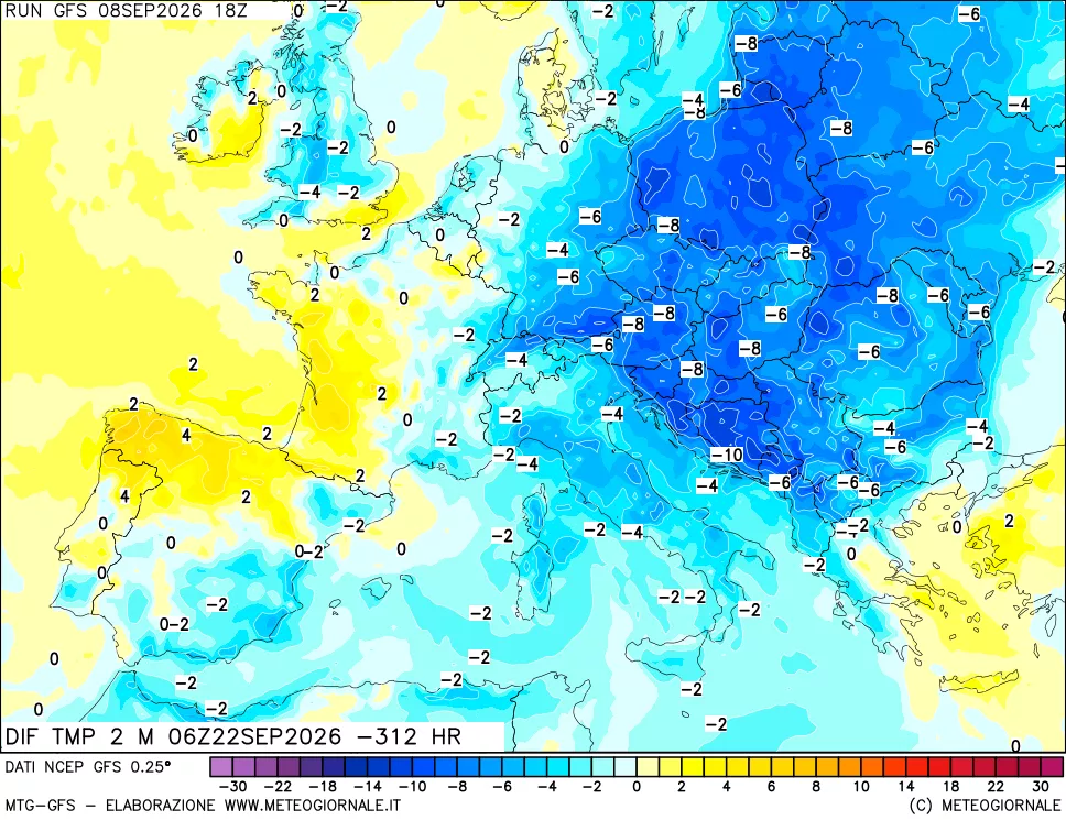 mappa Dif. Temp a 2 metri Valid - Init