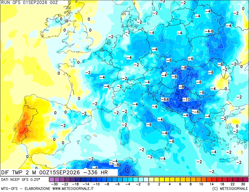 mappa Dif. Temp a 2 metri Valid - Init
