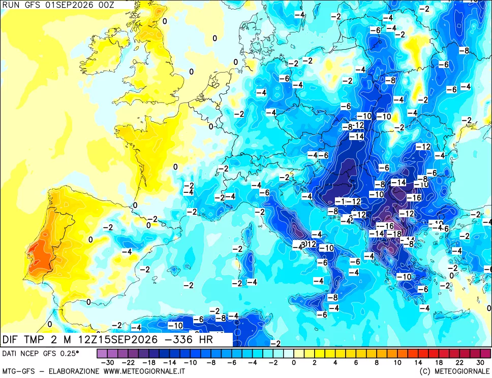 mappa Dif. Temp a 2 metri Valid - Init