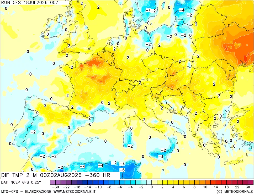 mappa Dif. Temp a 2 metri Valid - Init