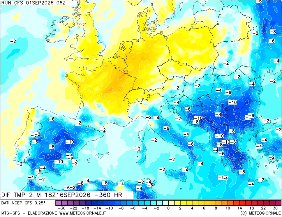 mappa Dif. Temp a 2 metri Valid - Init