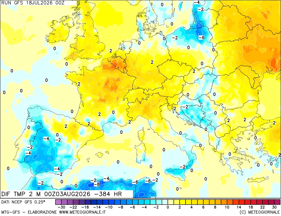 mappa Dif. Temp a 2 metri Valid - Init