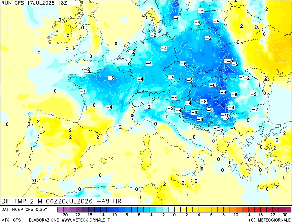 mappa Dif. Temp a 2 metri Valid - Init