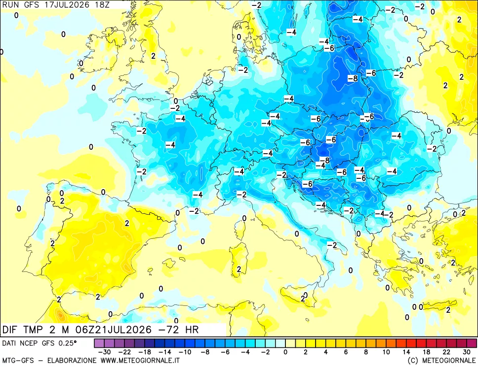 mappa Dif. Temp a 2 metri Valid - Init