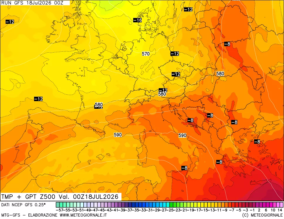 mappa 500 hPa Temp + GPT