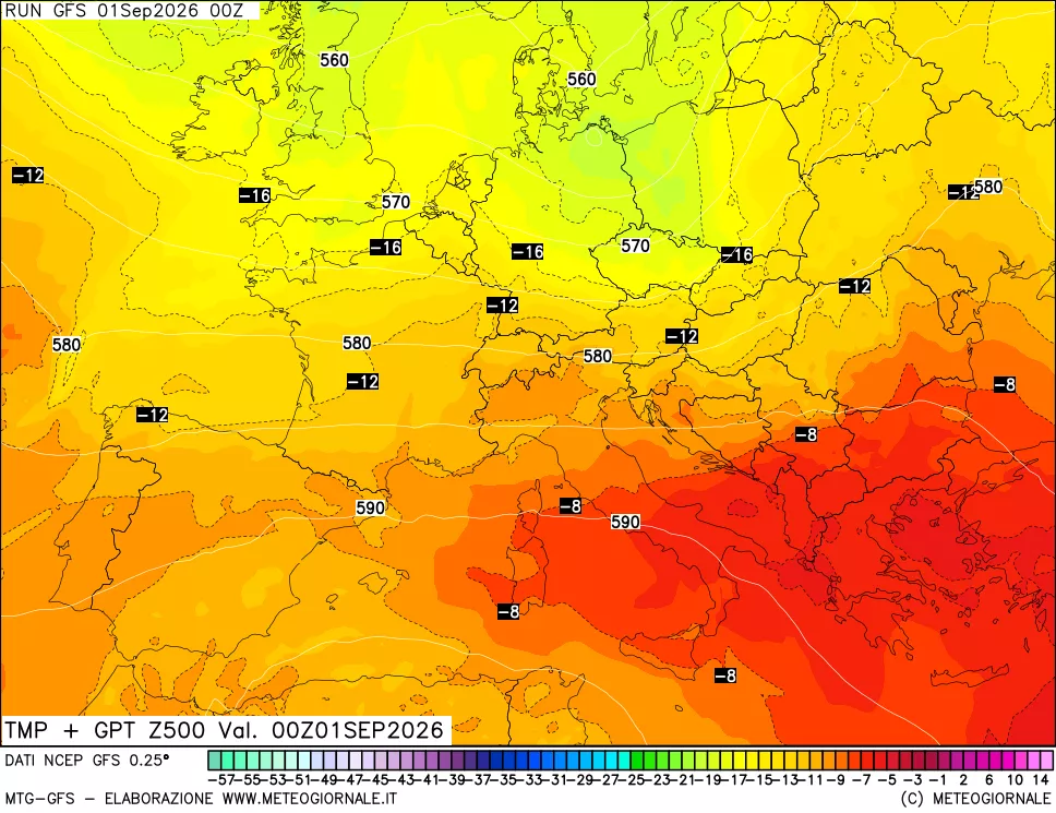mappa 500 hPa Temp + GPT