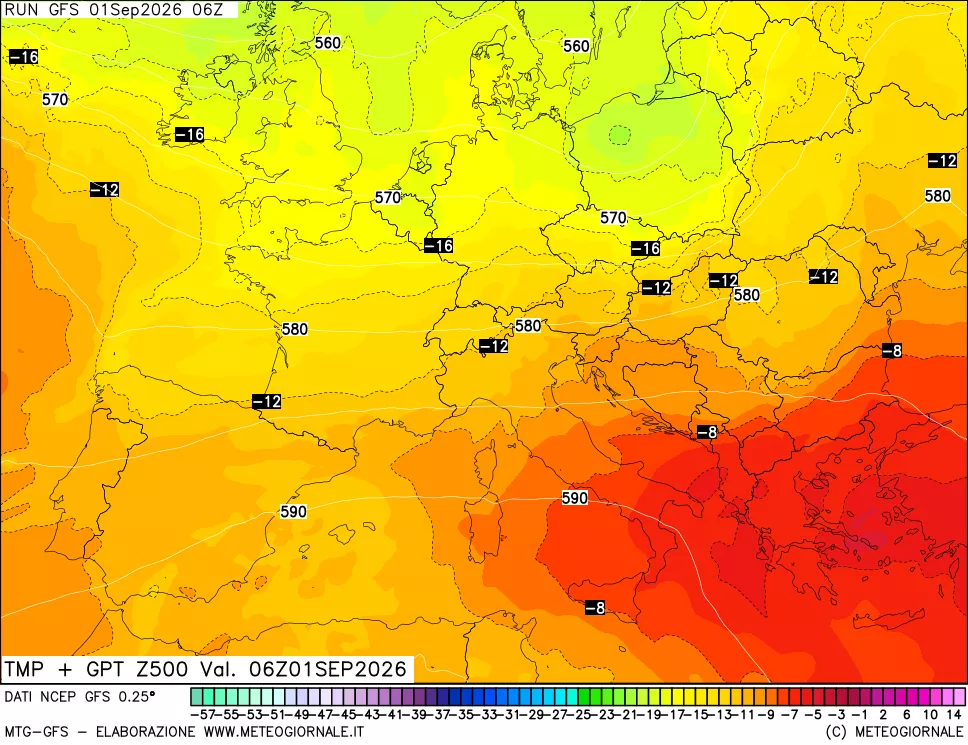 mappa 500 hPa Temp + GPT