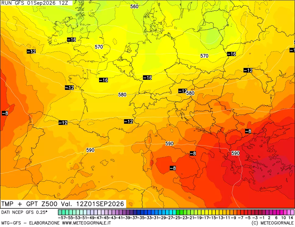 mappa 500 hPa Temp + GPT