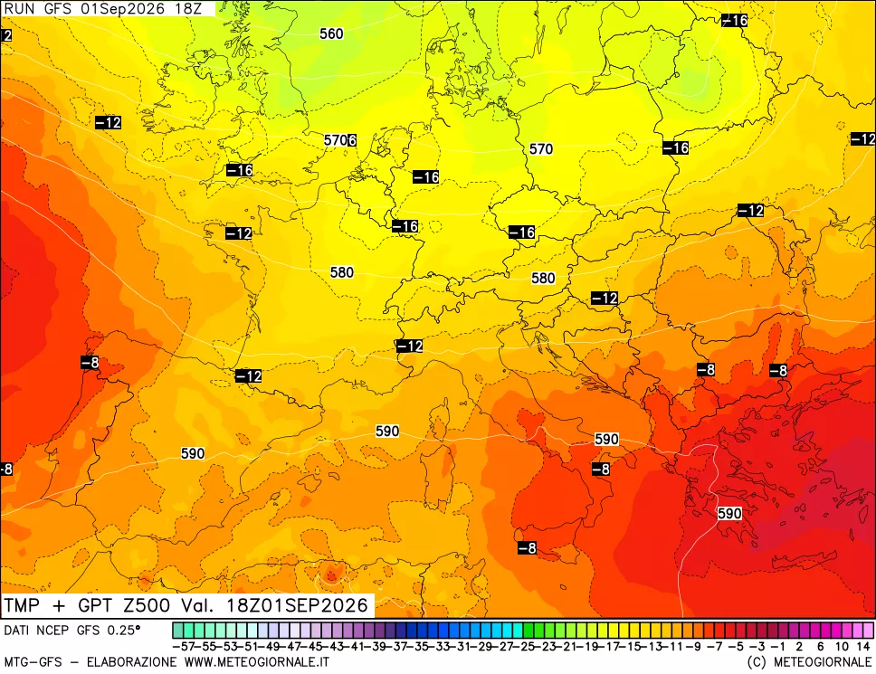 mappa 500 hPa Temp + GPT