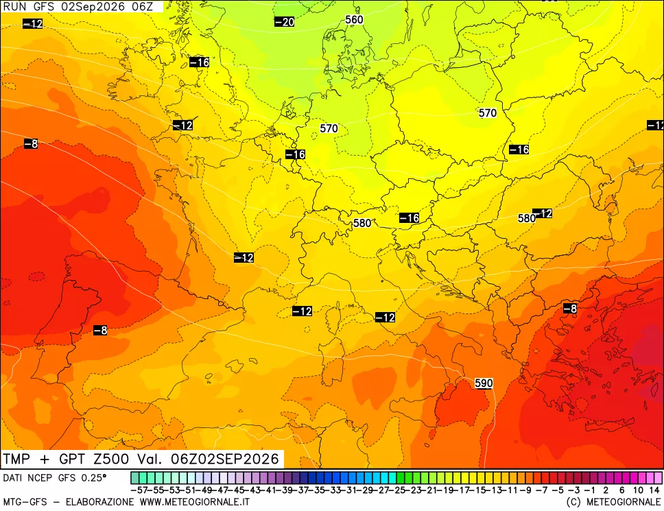 mappa 500 hPa Temp + GPT