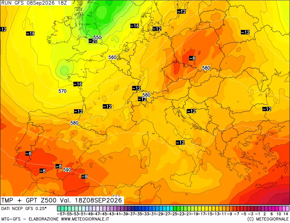 mappa 500 hPa Temp + GPT