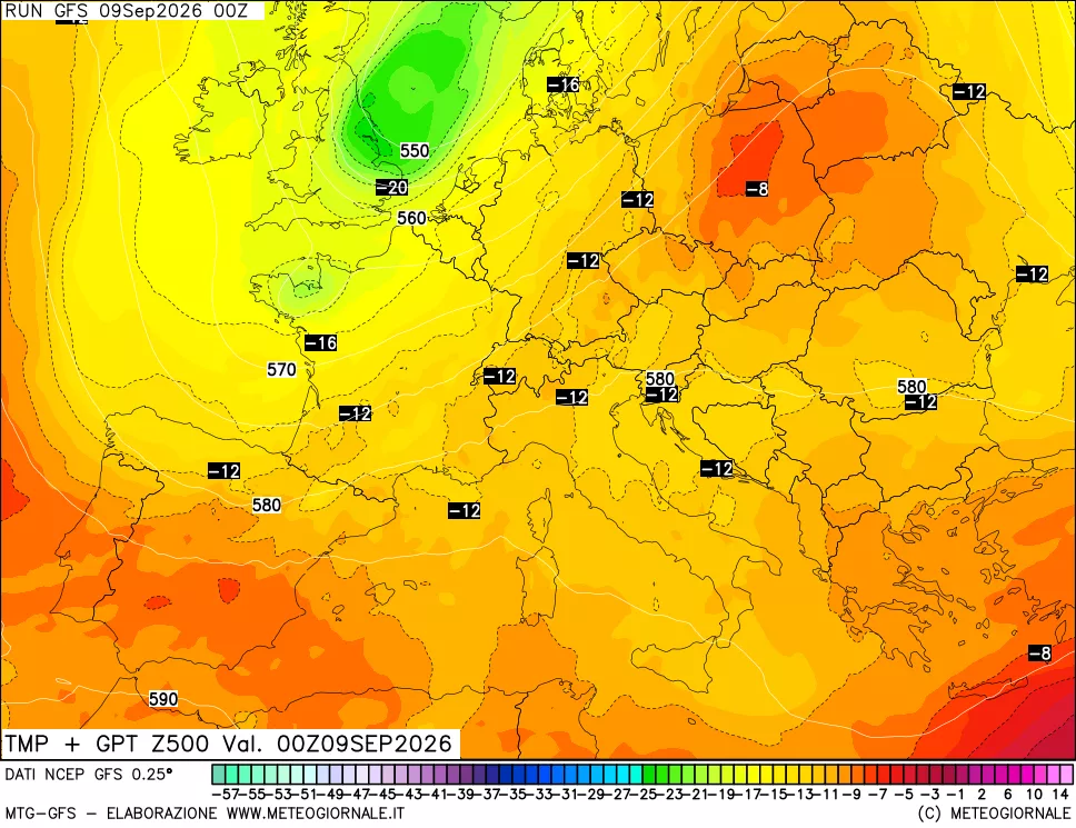 mappa 500 hPa Temp + GPT