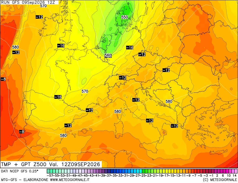 mappa 500 hPa Temp + GPT