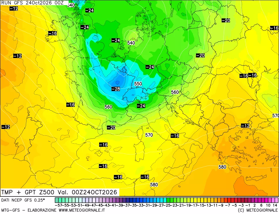 mappa 500 hPa Temp + GPT