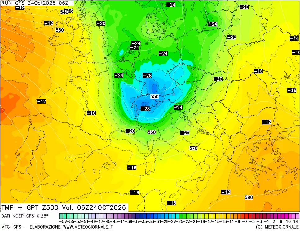 mappa 500 hPa Temp + GPT