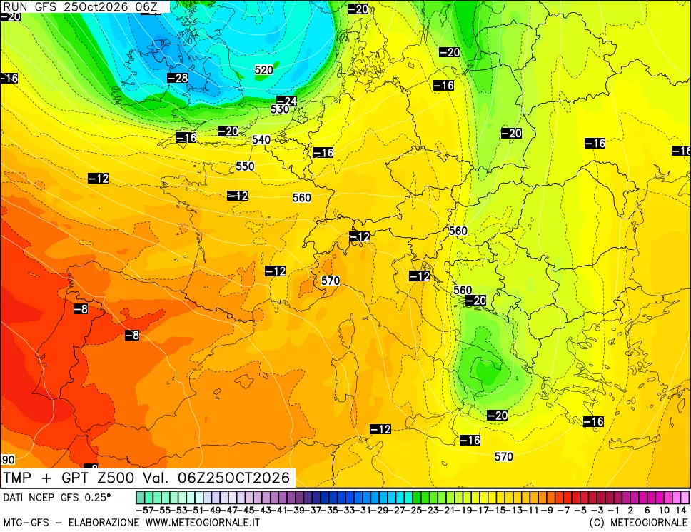 mappa 500 hPa Temp + GPT