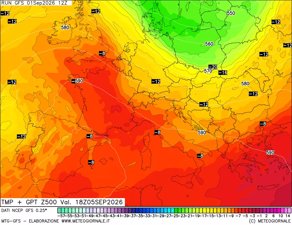 mappa 500 hPa Temp + GPT