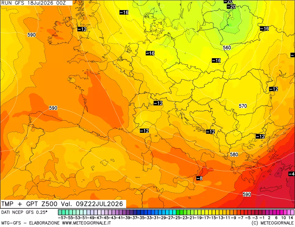 mappa 500 hPa Temp + GPT