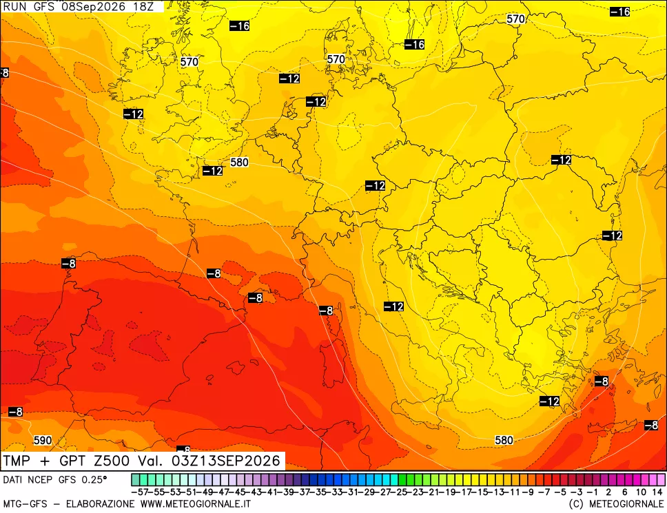 mappa 500 hPa Temp + GPT