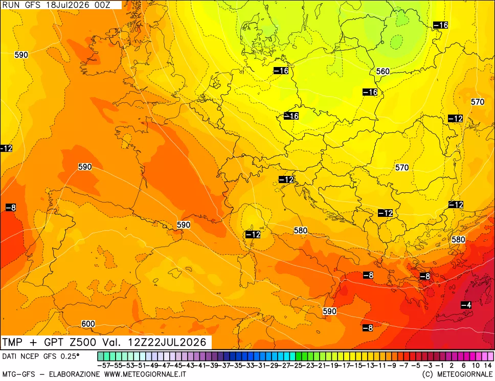 mappa 500 hPa Temp + GPT