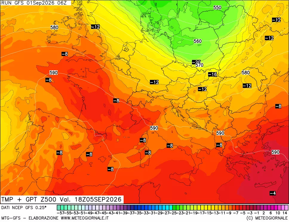mappa 500 hPa Temp + GPT