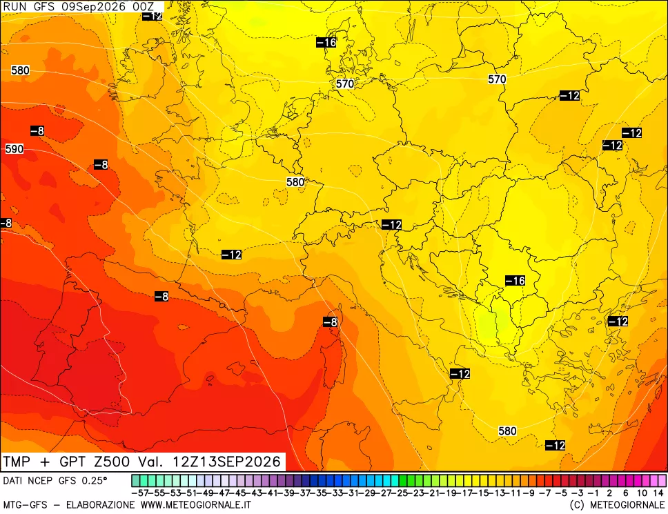 mappa 500 hPa Temp + GPT