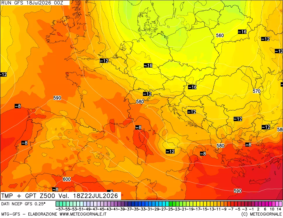 mappa 500 hPa Temp + GPT