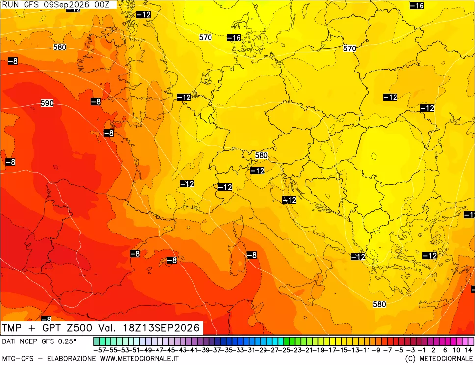 mappa 500 hPa Temp + GPT