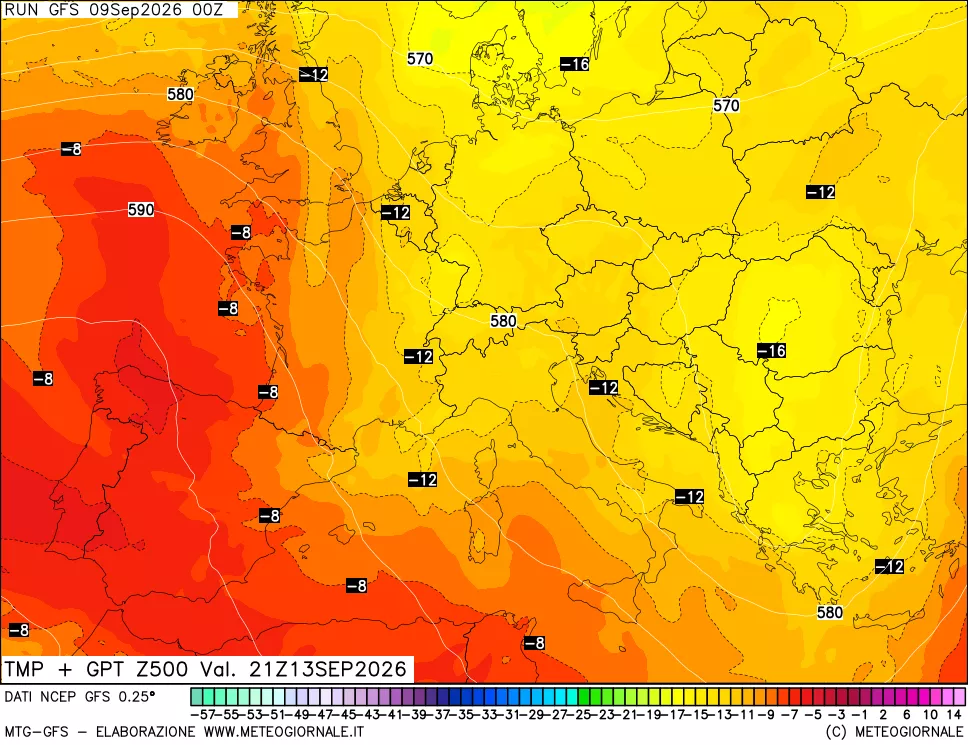 mappa 500 hPa Temp + GPT
