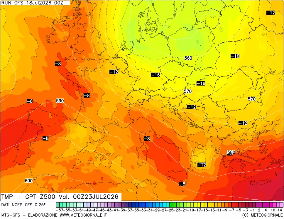 mappa 500 hPa Temp + GPT