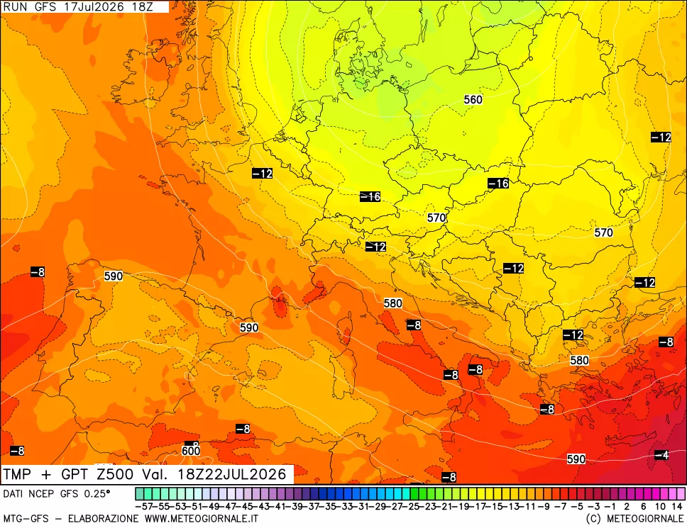 mappa 500 hPa Temp + GPT