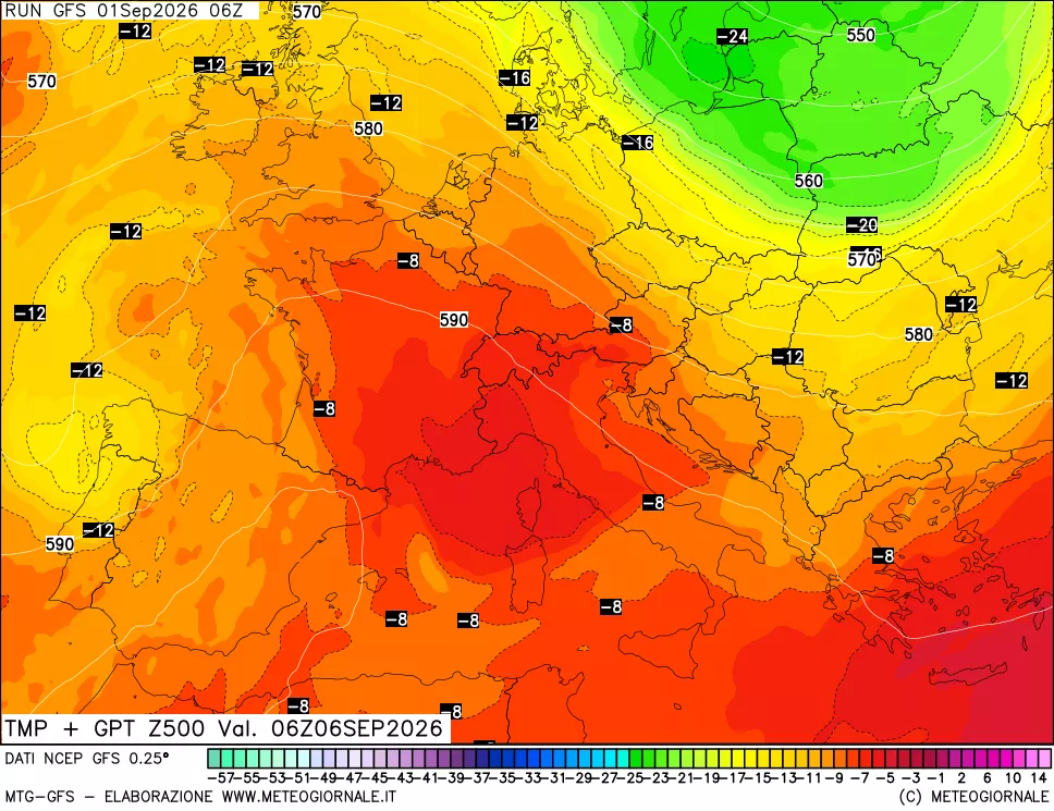 mappa 500 hPa Temp + GPT