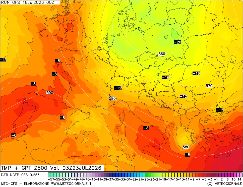 mappa 500 hPa Temp + GPT