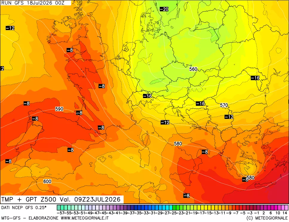 mappa 500 hPa Temp + GPT