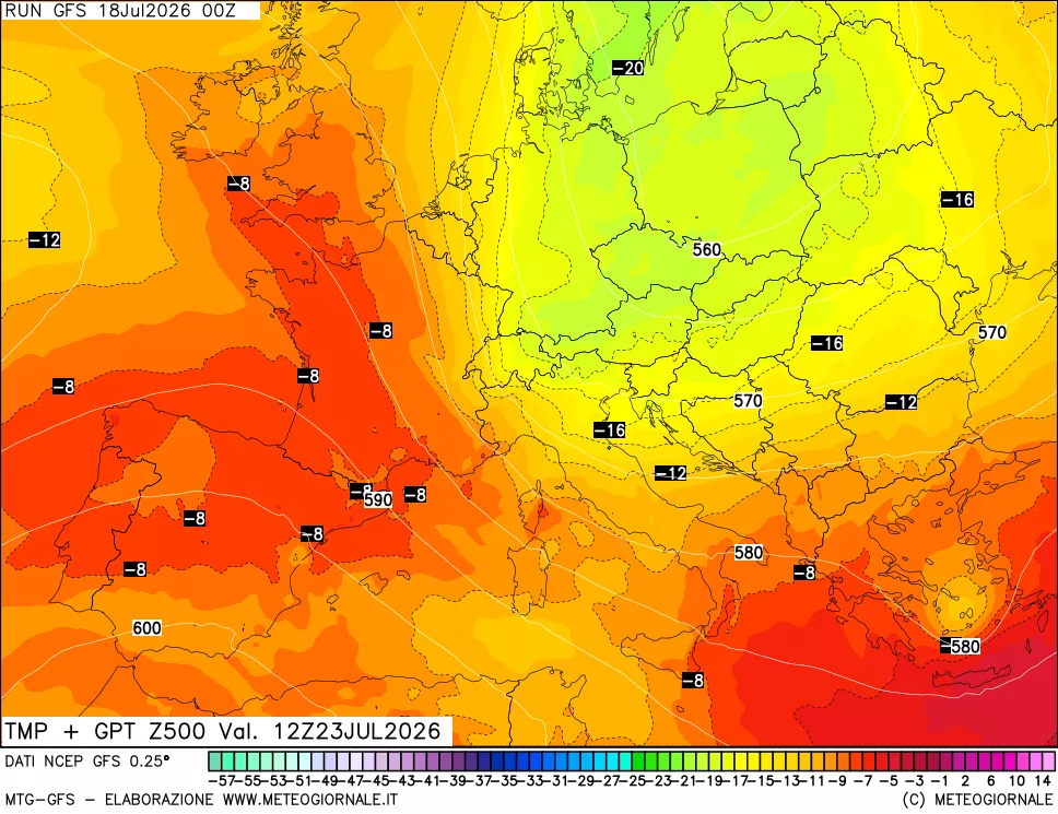 mappa 500 hPa Temp + GPT