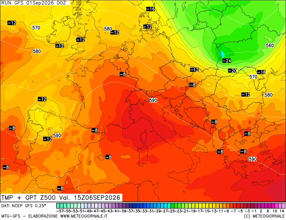 mappa 500 hPa Temp + GPT