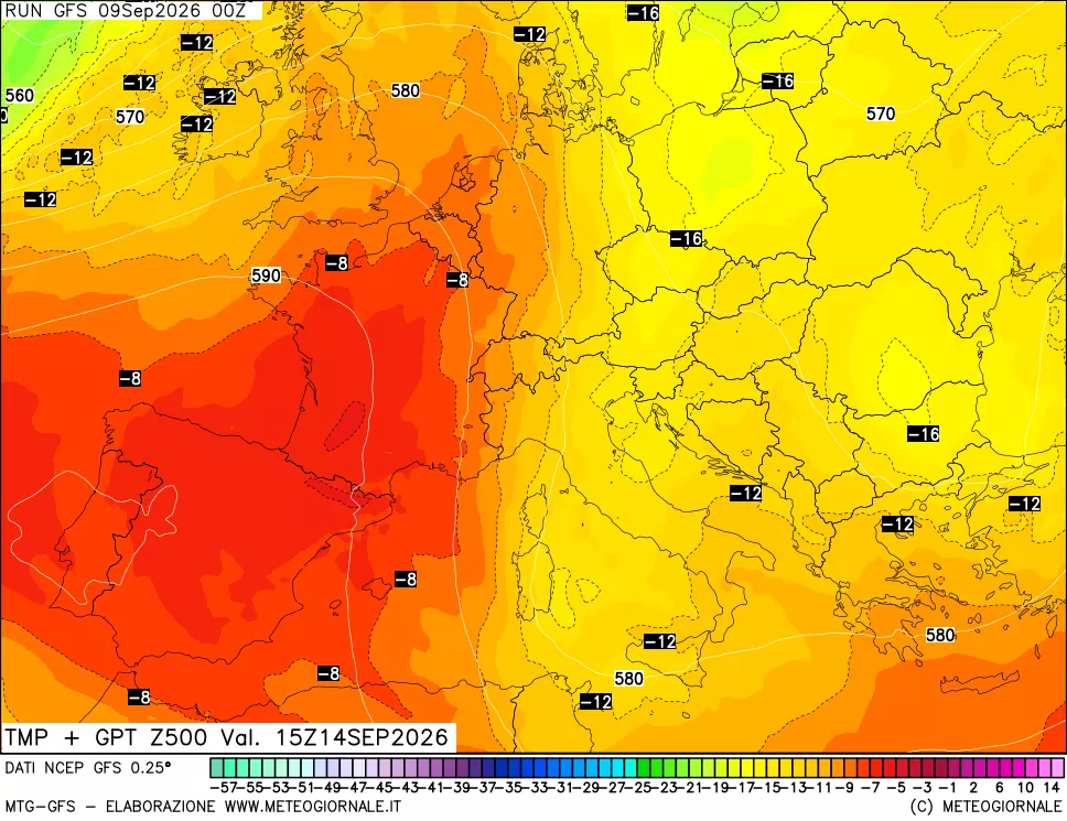 mappa 500 hPa Temp + GPT