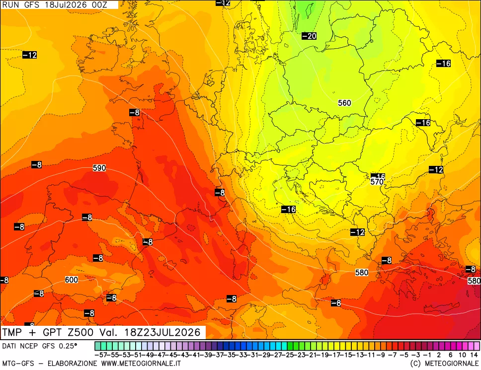 mappa 500 hPa Temp + GPT