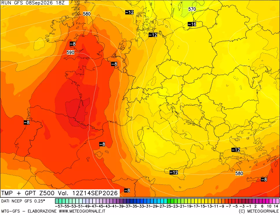 mappa 500 hPa Temp + GPT