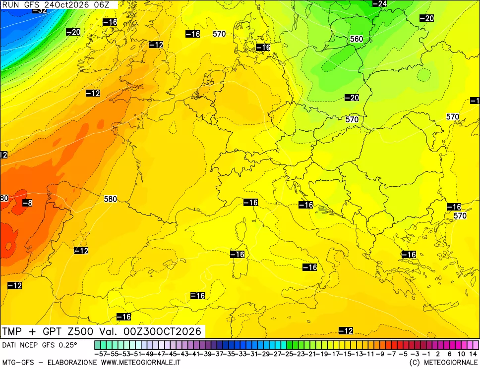 mappa 500 hPa Temp + GPT