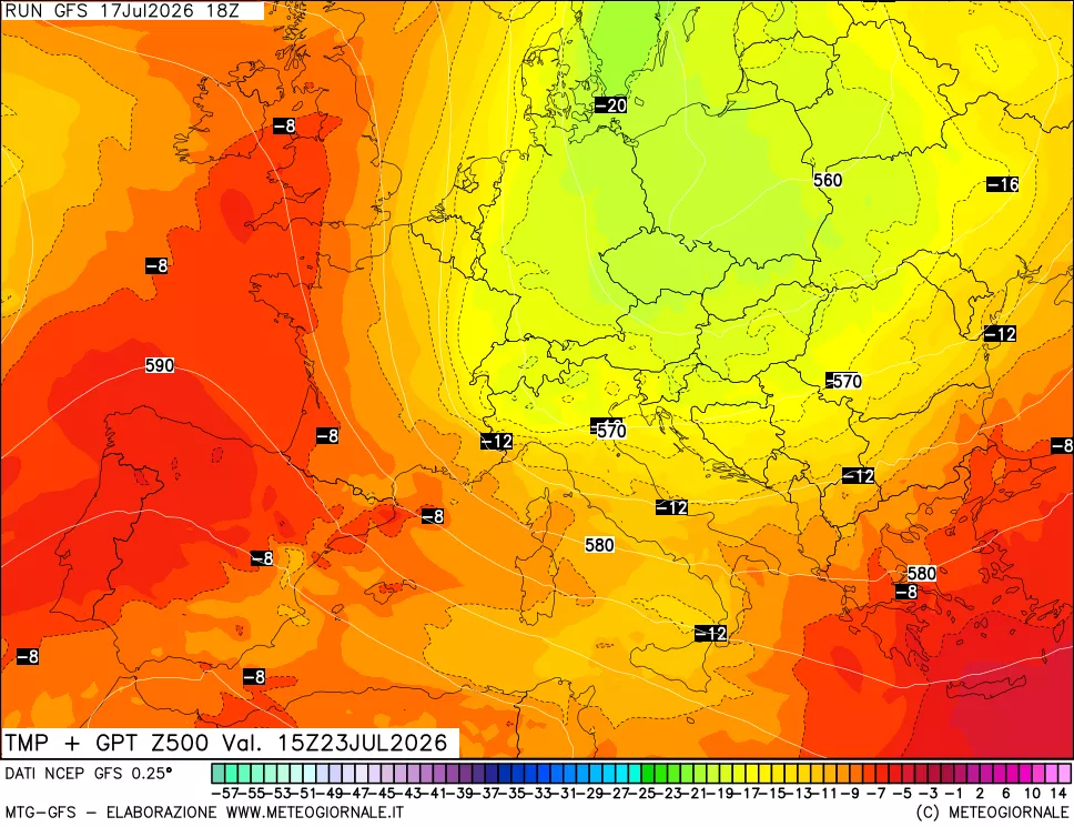 mappa 500 hPa Temp + GPT