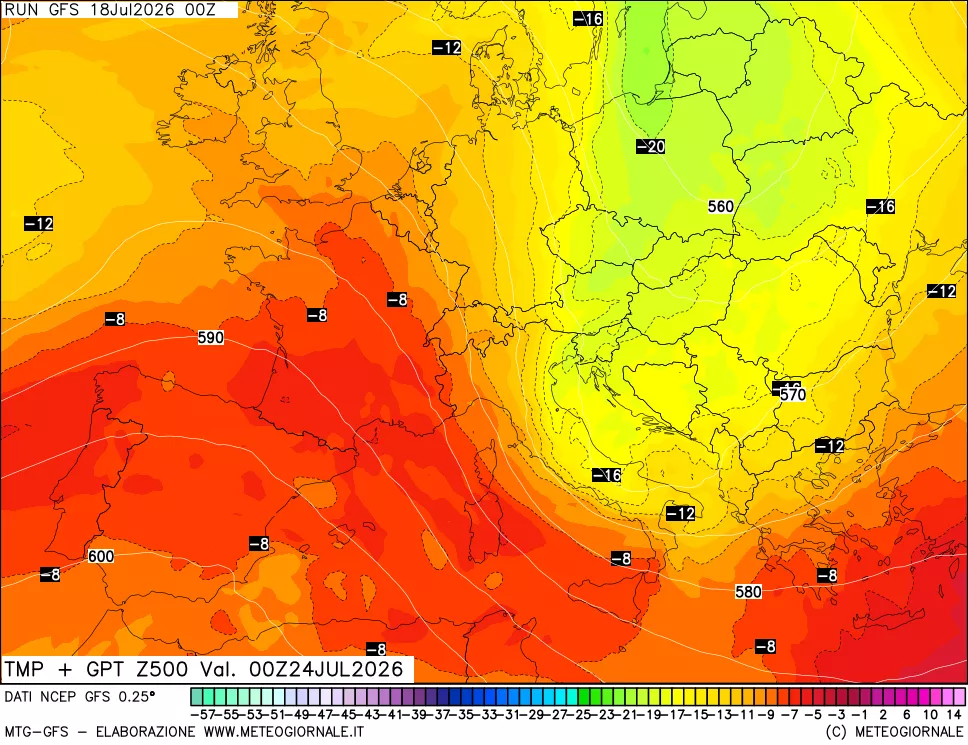 mappa 500 hPa Temp + GPT