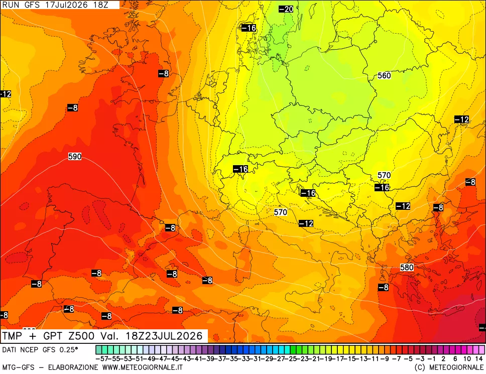 mappa 500 hPa Temp + GPT