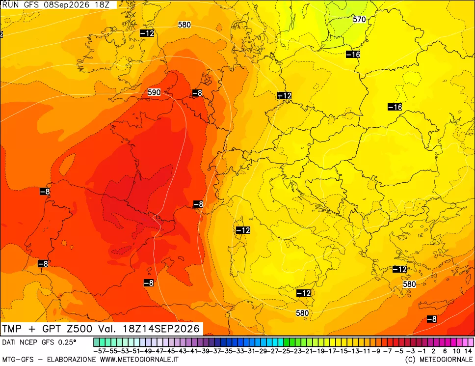 mappa 500 hPa Temp + GPT