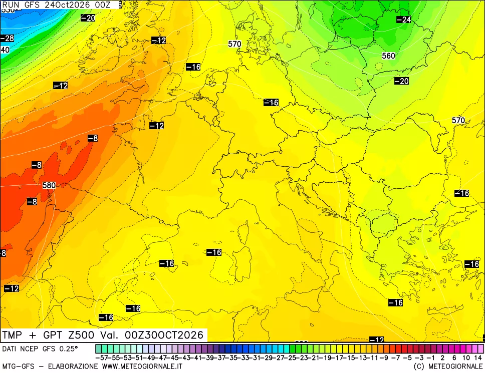 mappa 500 hPa Temp + GPT