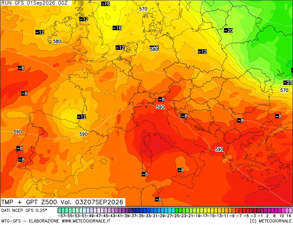 mappa 500 hPa Temp + GPT